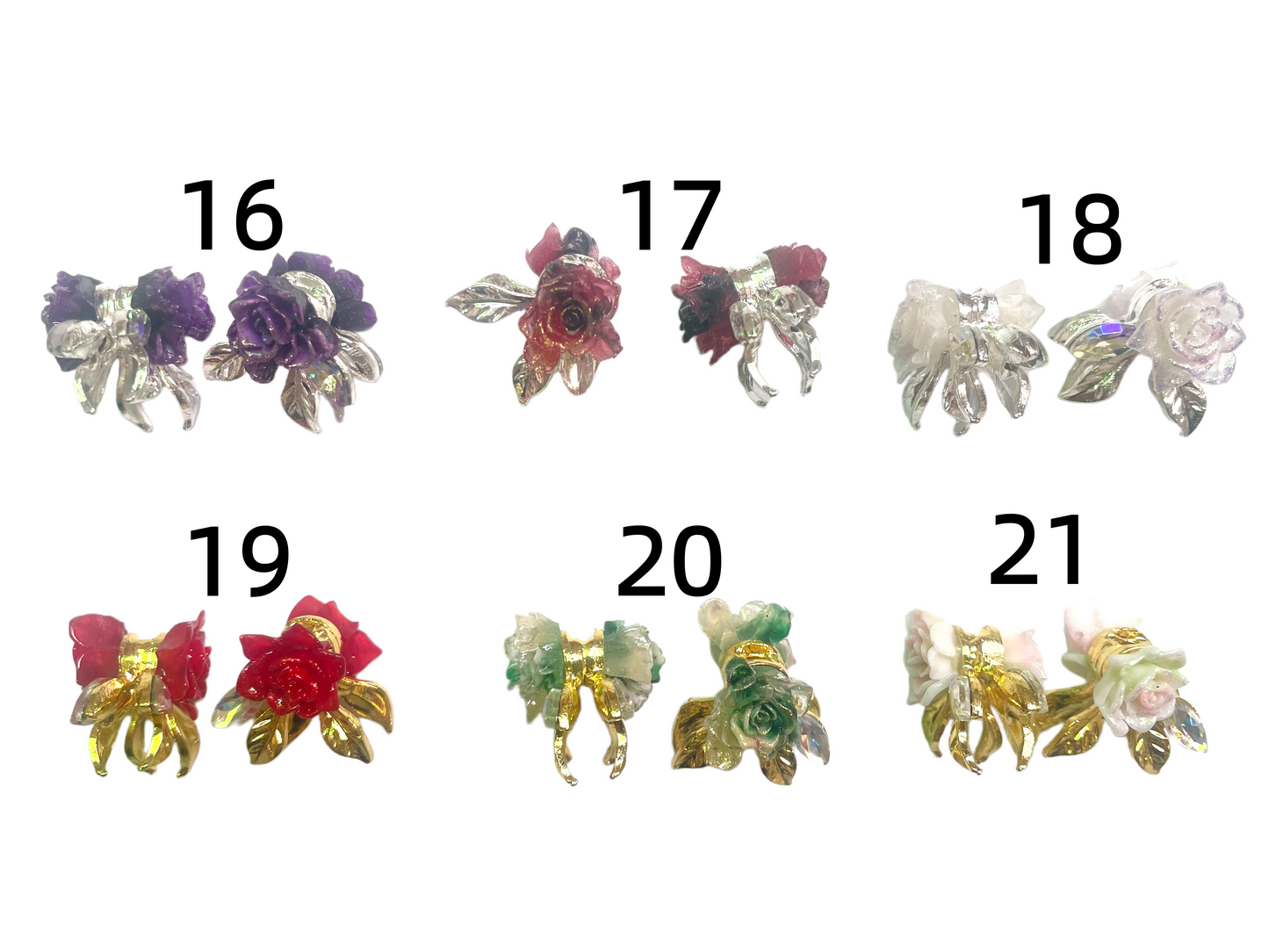alloy metallic fancy rose flower with the glitter on petal fancy beads ,colored
