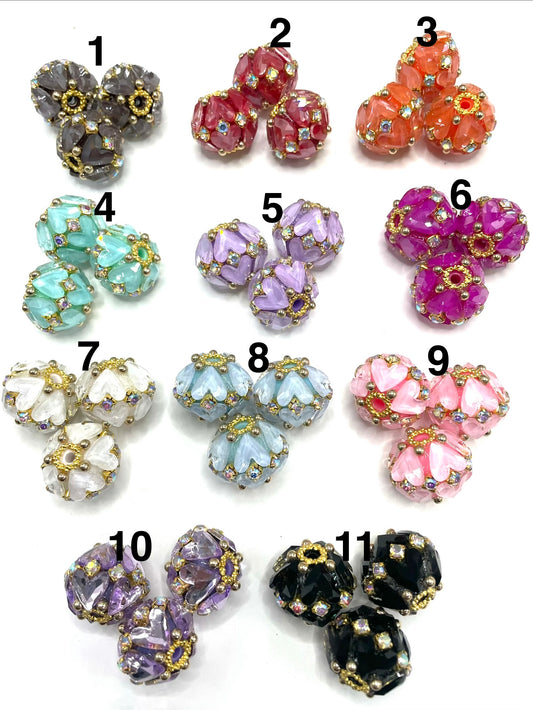 diy beadable beaded beady fancy heart beads ornament with rhinestone chain silver or gold color ,