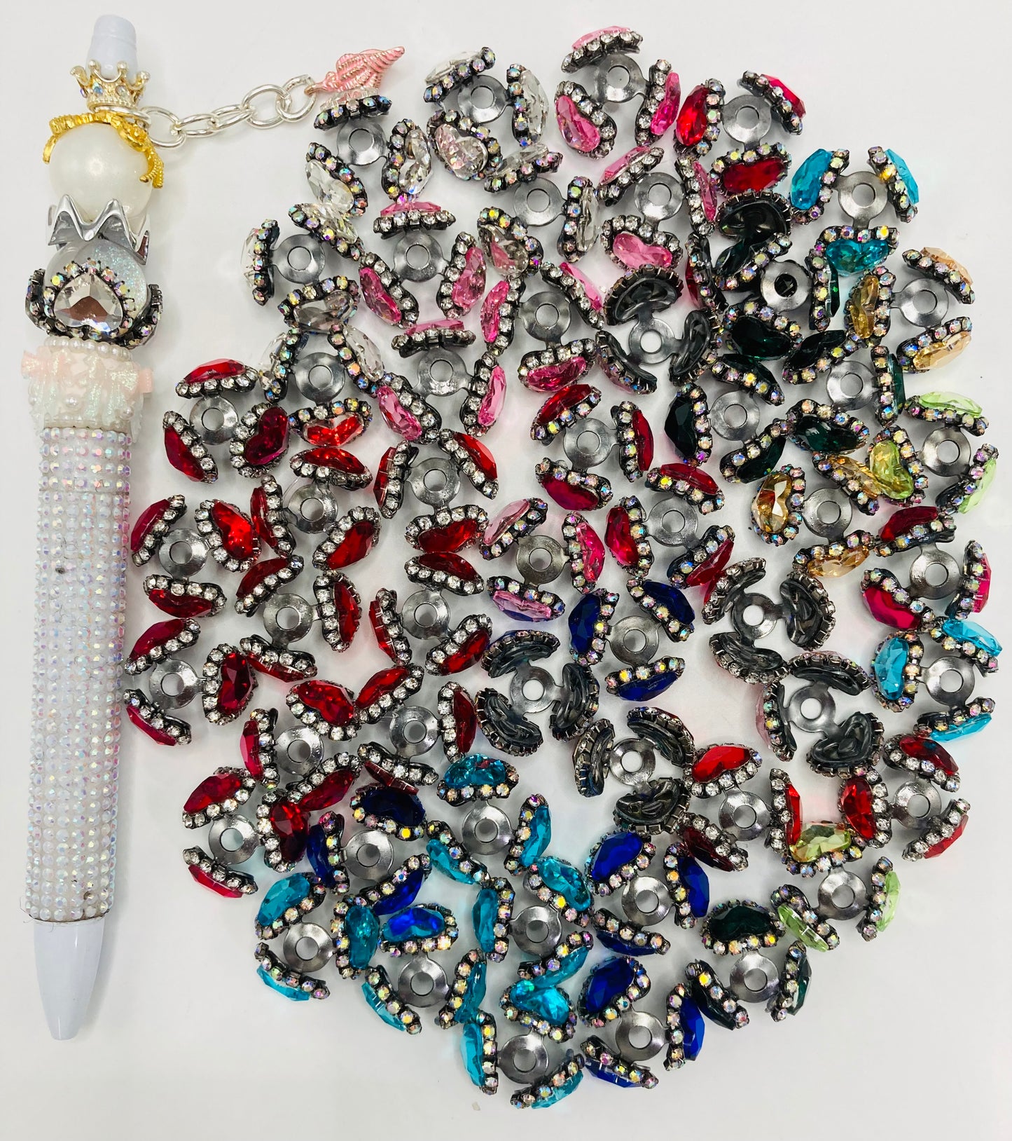 beaded beadable fancy bead cap spacer colored crystal rhinestone metallic bead cap Gun in black color random mix