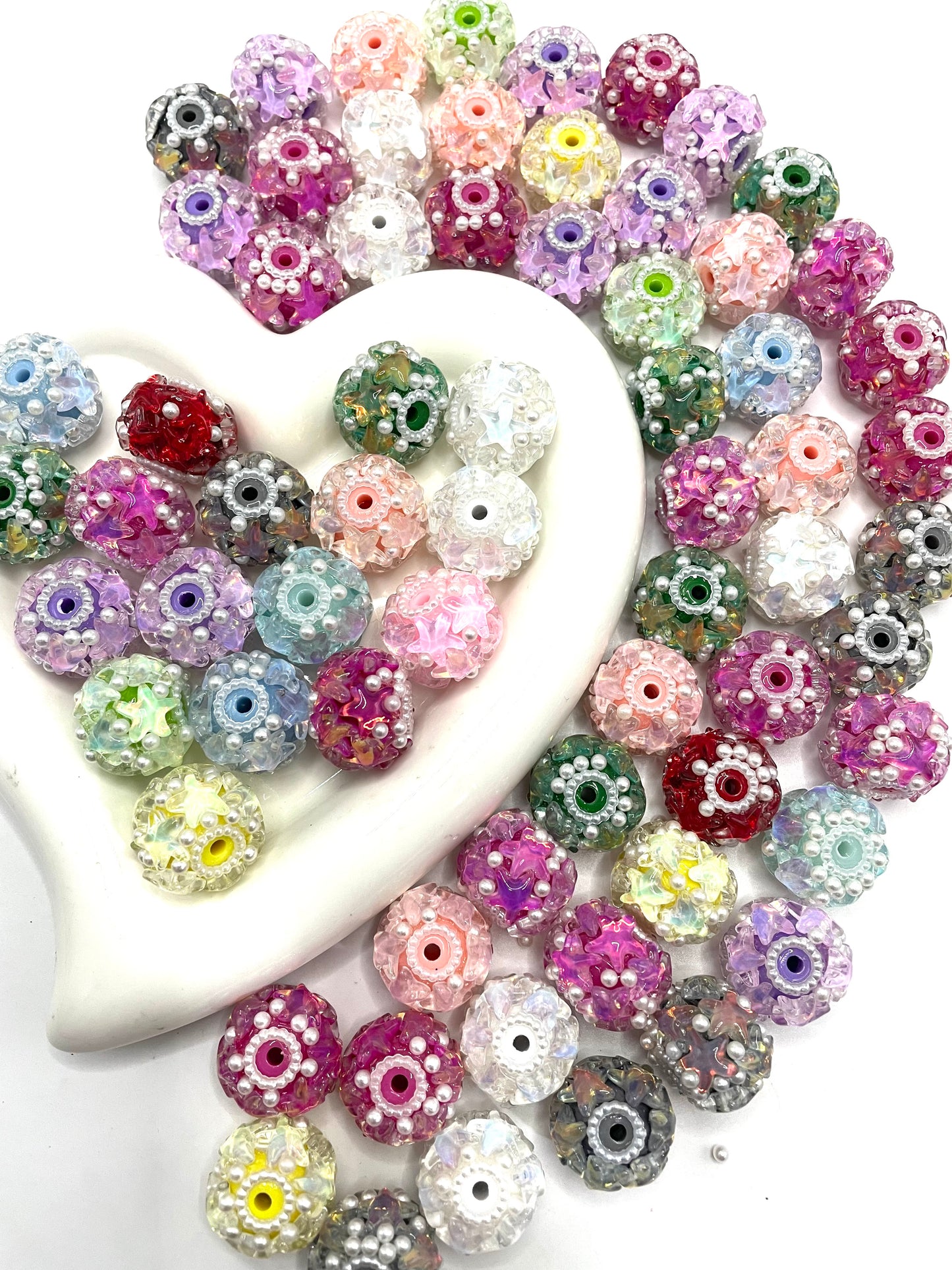 diy beaded beadable fancy bead ornaments with sea star shape and pearl ,colored ,random mix