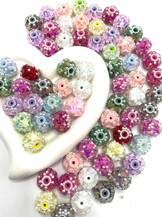 diy beaded beadable fancy bead ornaments with sea star shape and pearl ,colored ,random mix