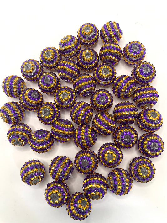 fancy acrylic rhinestone gold combination with purple clear base bead ,20mm