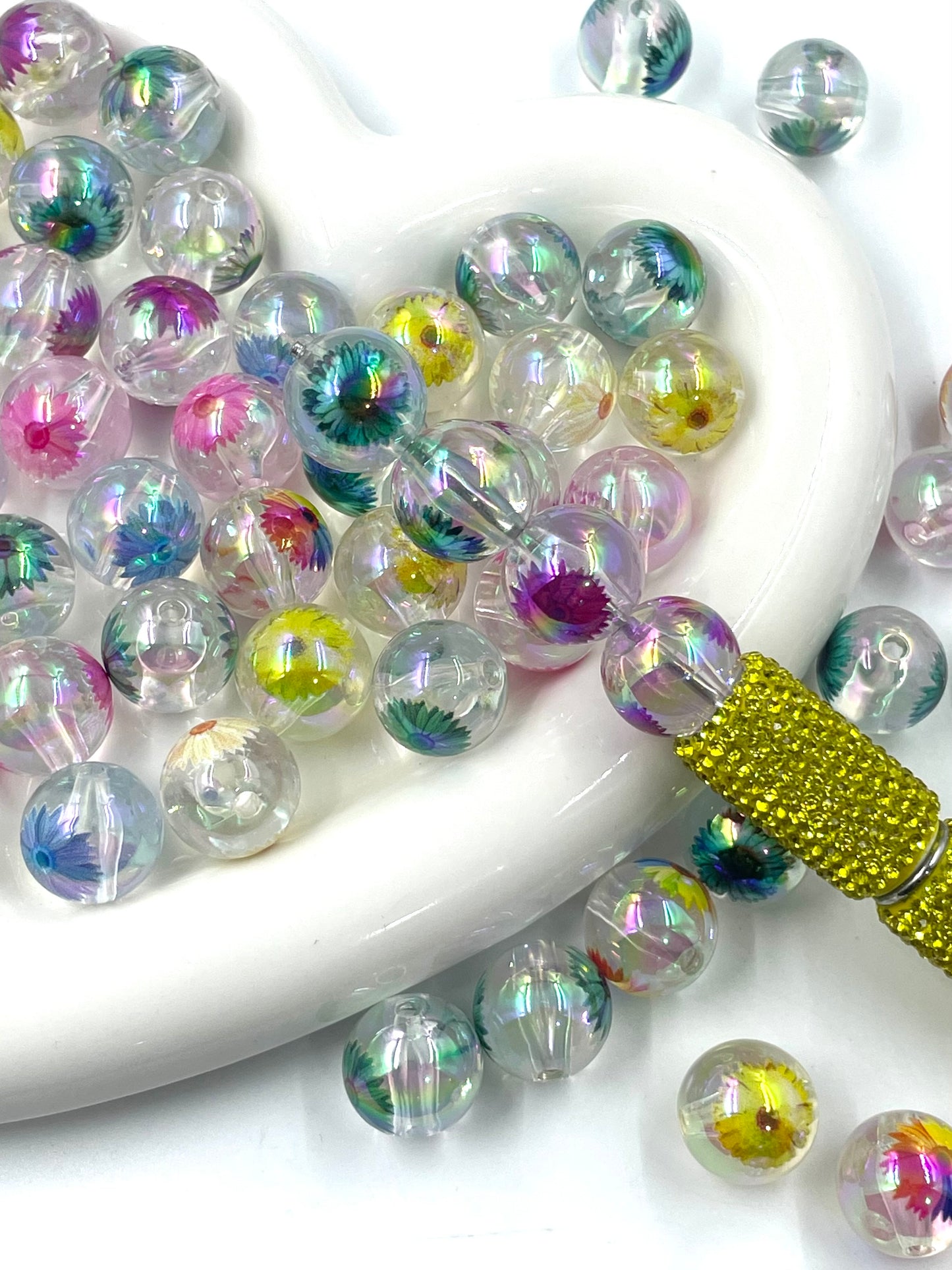 Acrylic beads Printed beads Multi-pattern Flowers, cartoons, fruits, spots acrylic beads 16mm