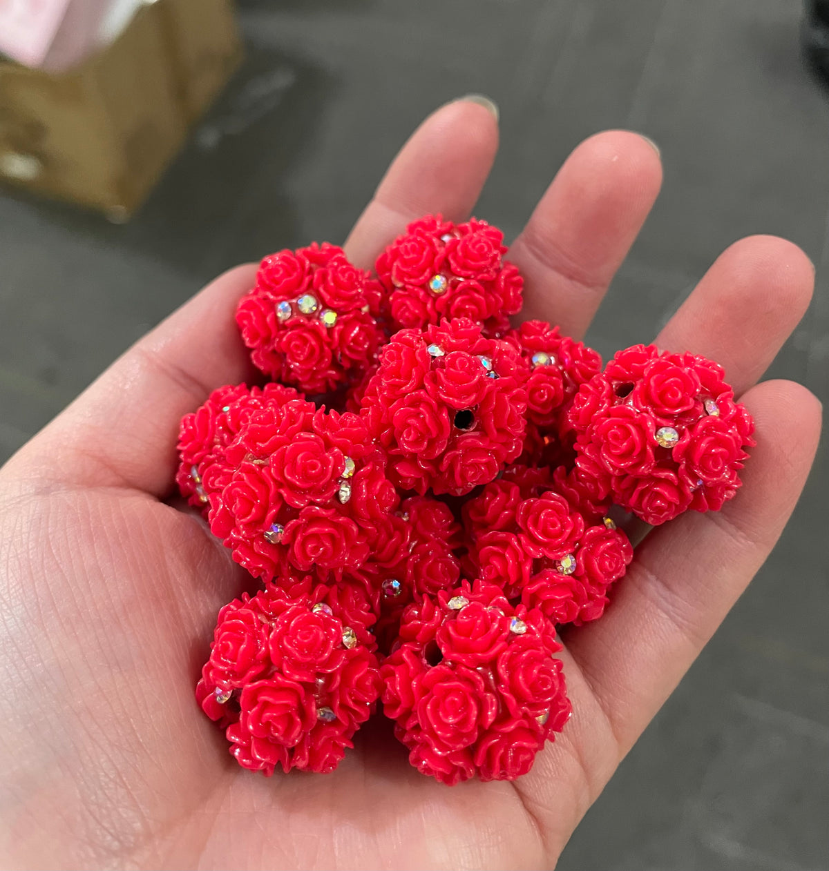 Flower bead Colorful flowers with rhinestones Clay flower beads 20mm Random Mix