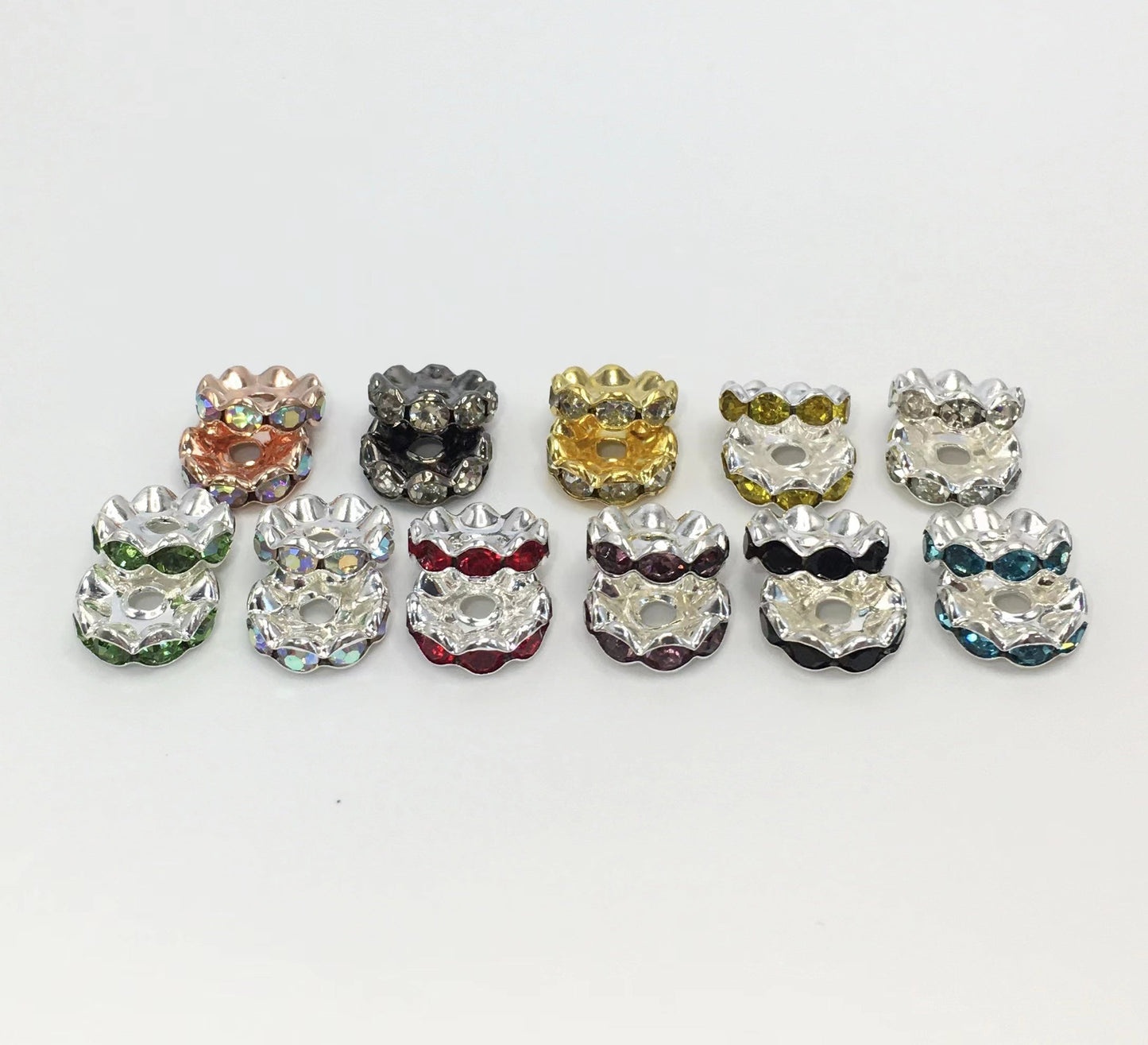 Silver Wavy Spacer Mix Color Silver Metal Wavy Spacer Beads And Multi-colored Rhinestones,12mm