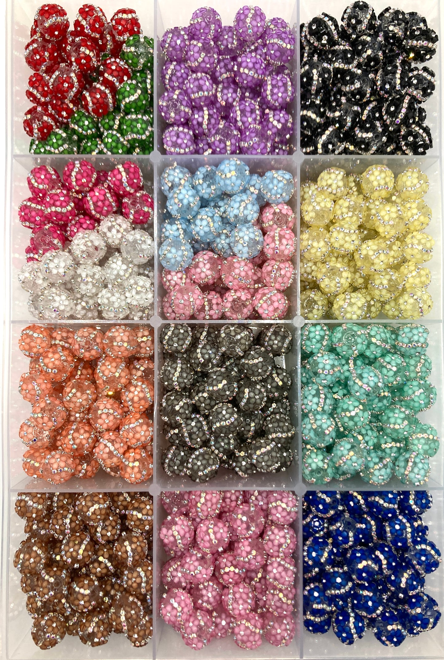 3d flower bea d with rhinestone fancy bead Inclined chain style Random Mix 16mm