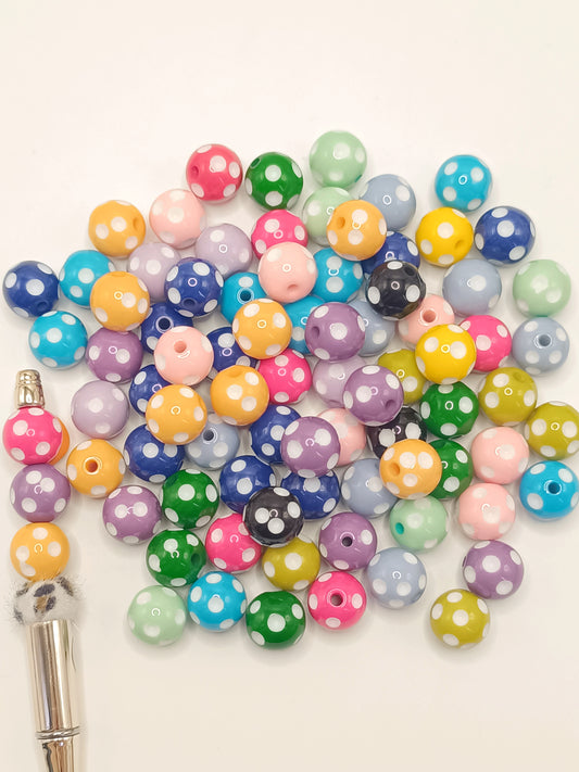 Colorful Acrylic with White Dot Beads,Random Mix,16mm