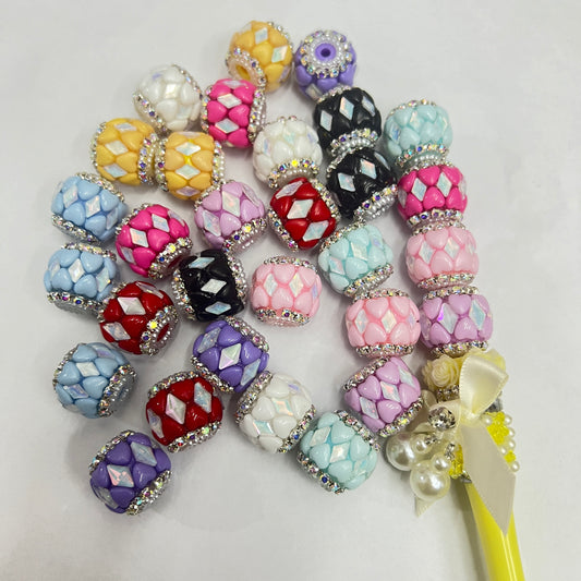 fancy heart beads ornaments with rhinestone chain and pearl beaded colored ,random mix color