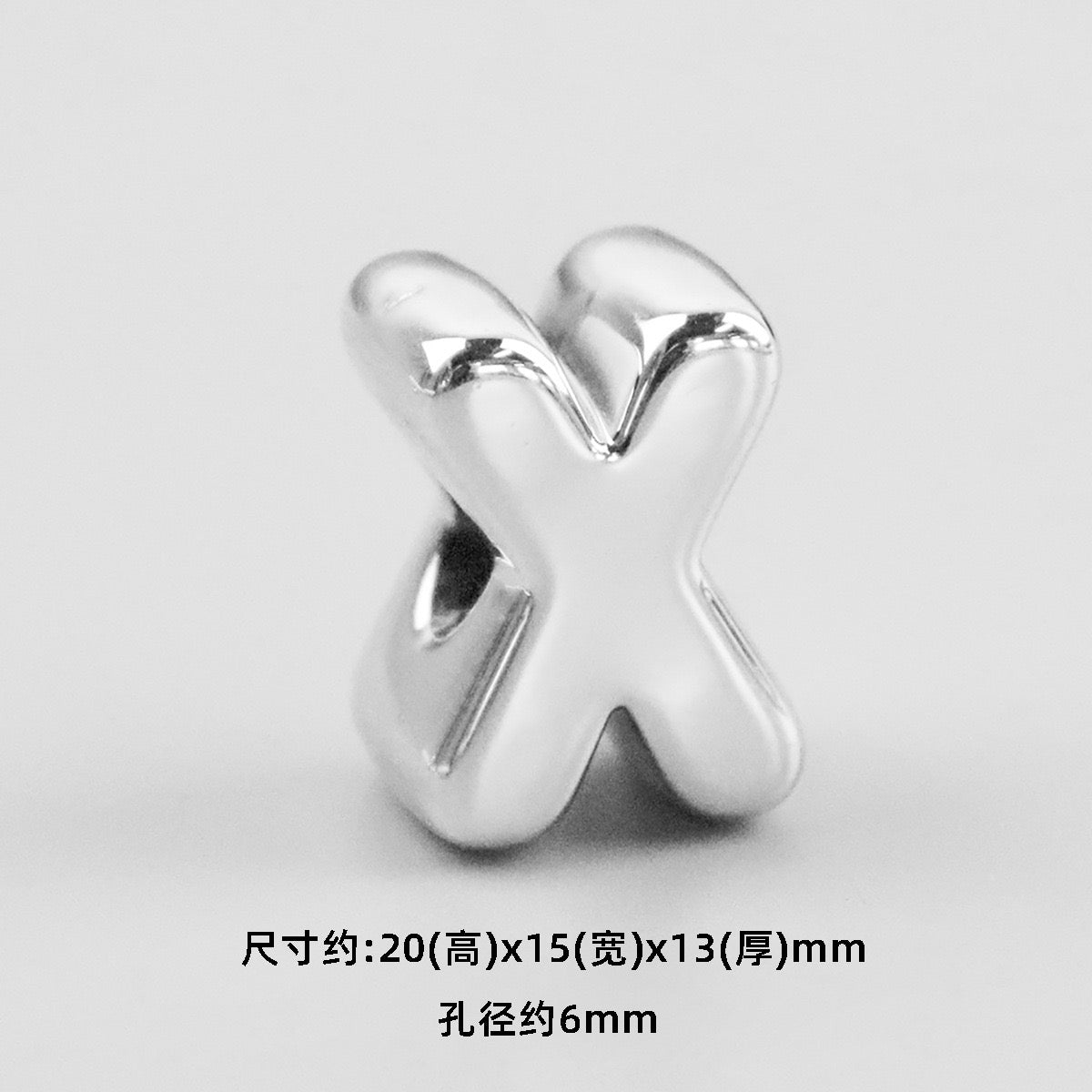 beaed beadable acrylic letter diameter :6mm (approimately H: 20mm  W:16mm T:13mm)