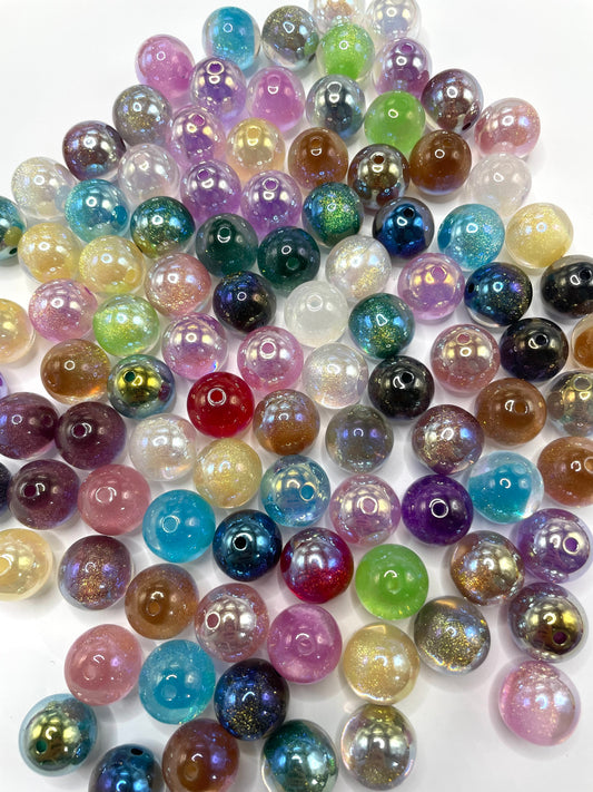 beaded beadable acrylic glitter bead colorful random mix color 16mm