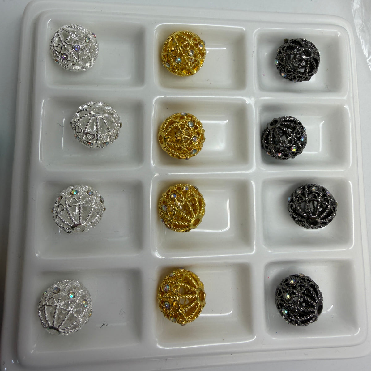 12mm fancy bead hollow beads with rhinestone small heart fancy beads