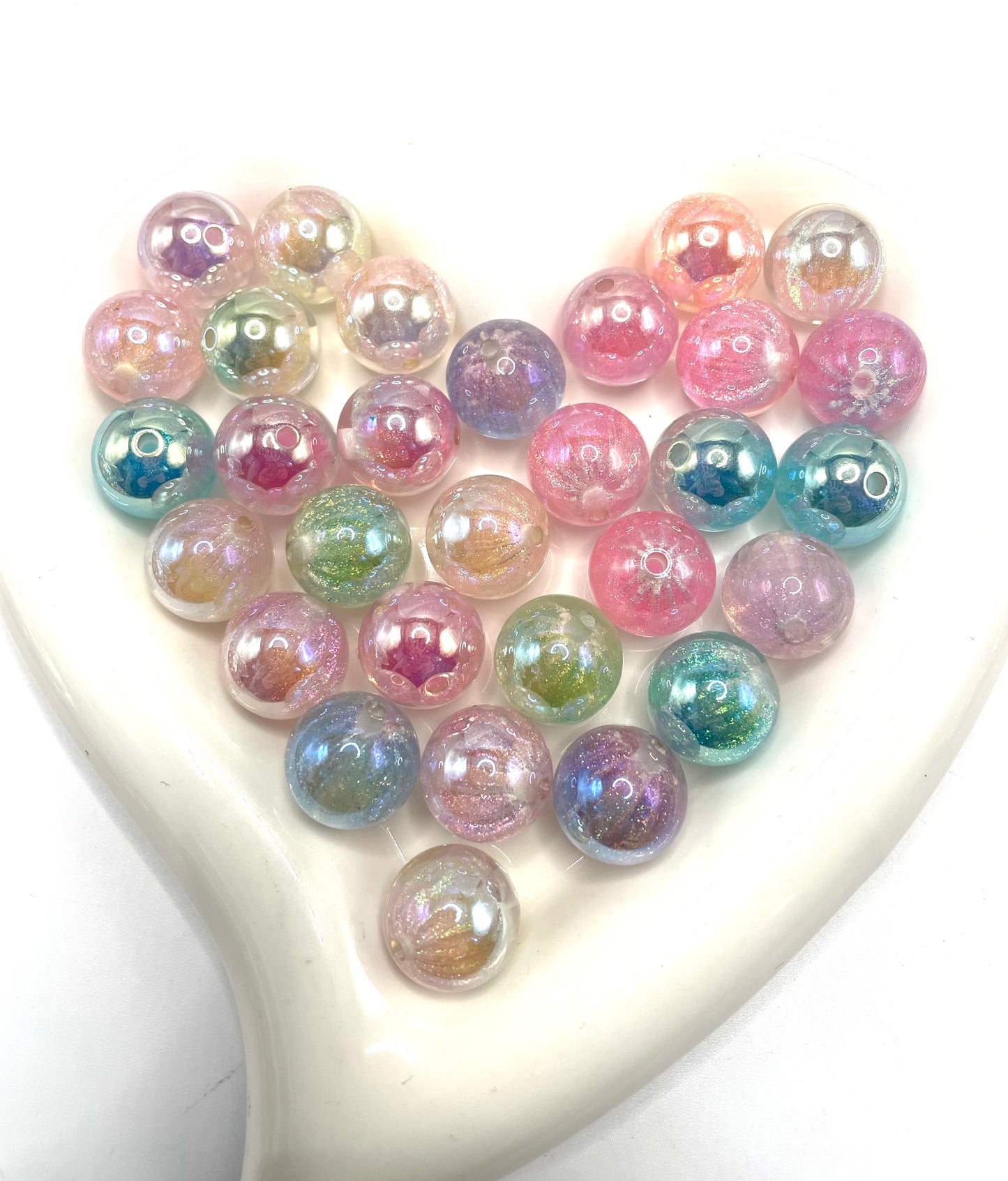 beaded beadable acrylic UV glitter galaxy beads ,random mix colors