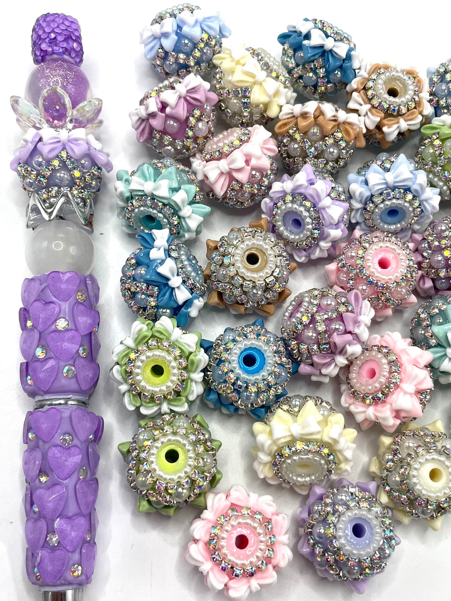 Fancy Beads bow Chain and bubble Mirror Rhombus Rhinestone Double-colored bow Beads 19mm