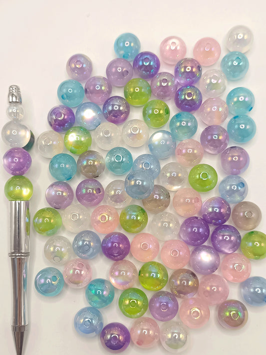 Cat Eye Glitter Transparent Colorful Acrylic Beads,Random Mix,16mm