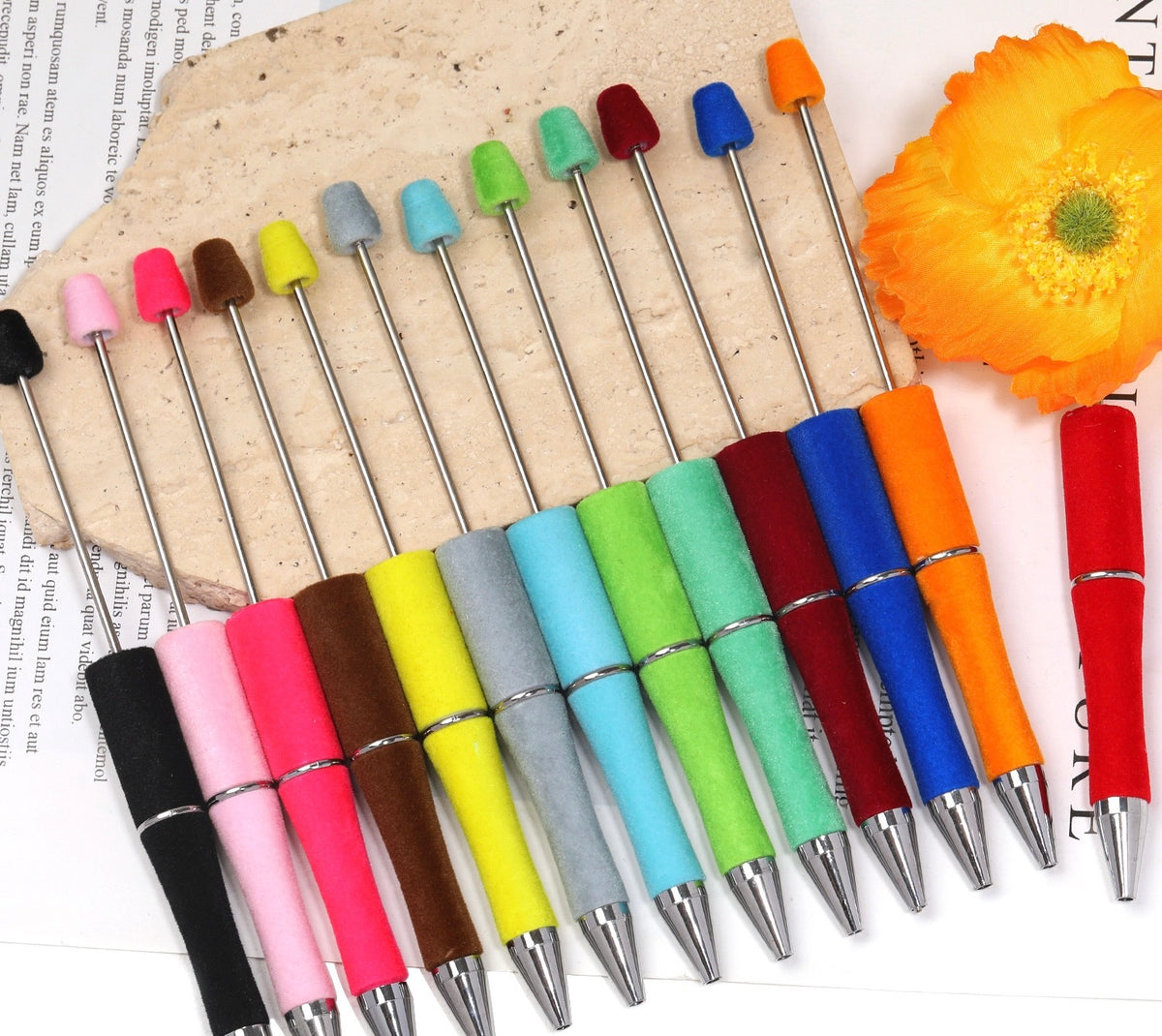 beaded beadable solid flocked fuzzy pen