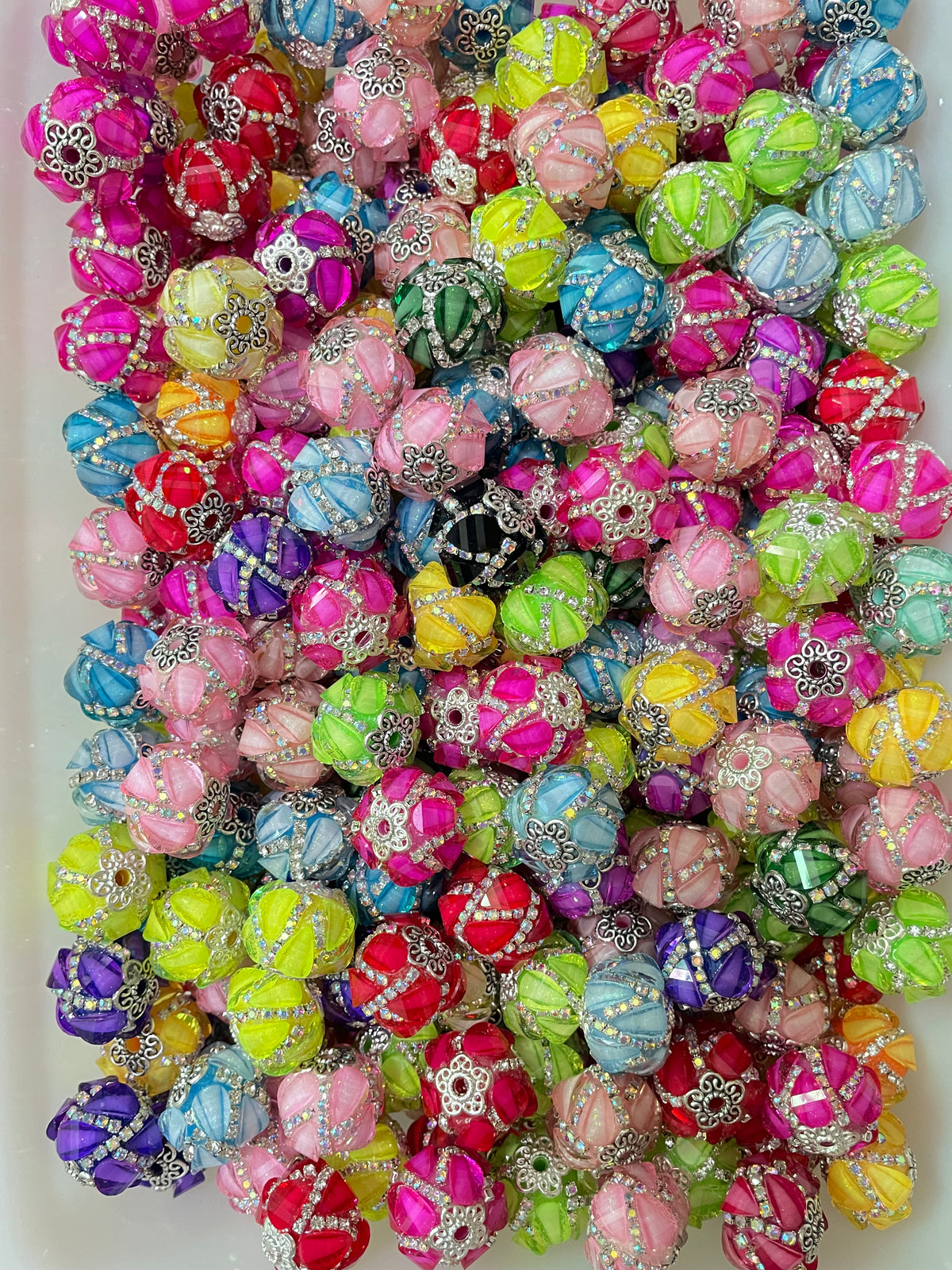 Fancy Beads lantern Pumpkin beads rhinestone Chain beads with metal bead cap flower gasket Beads Random Mix