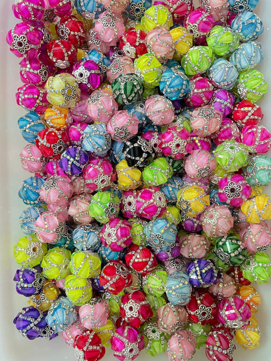 Fancy Beads lantern Pumpkin beads rhinestone Chain beads with metal bead cap flower gasket Beads Random Mix