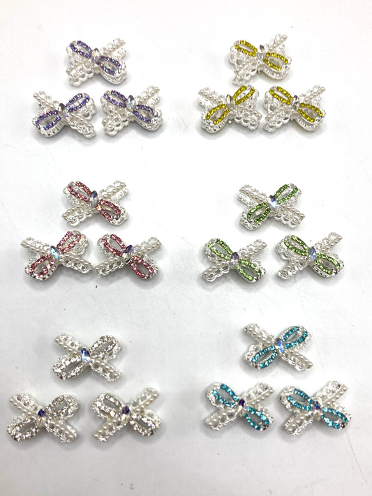 Metal beads bow Metal water-drop style bow beads Bows made of pearls and rhinestones Random Mix