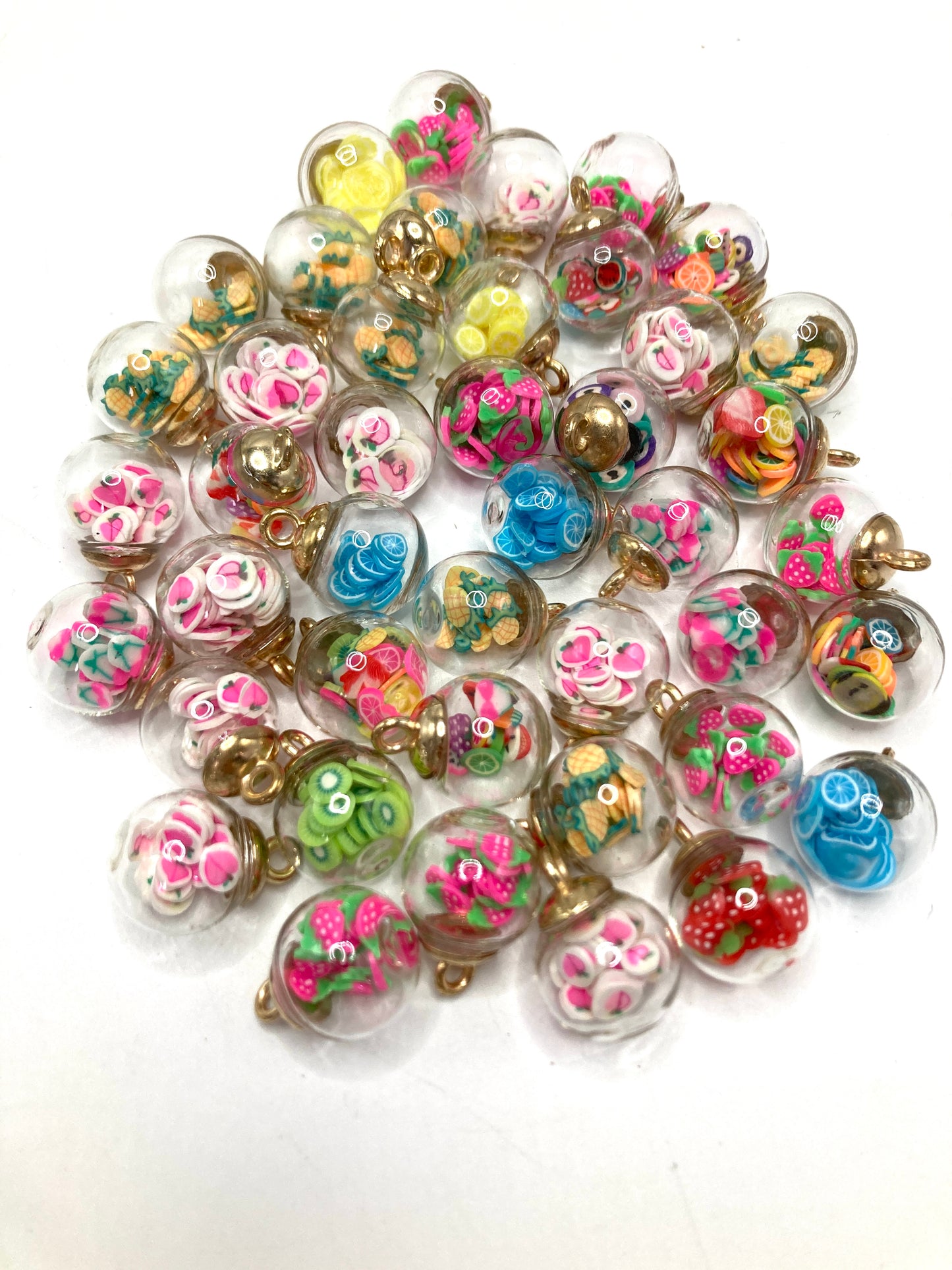 Glass ball pendant Fruit slices Stars Foam ball Colored stones Sphere-shaped pendant Random Mix 16mm