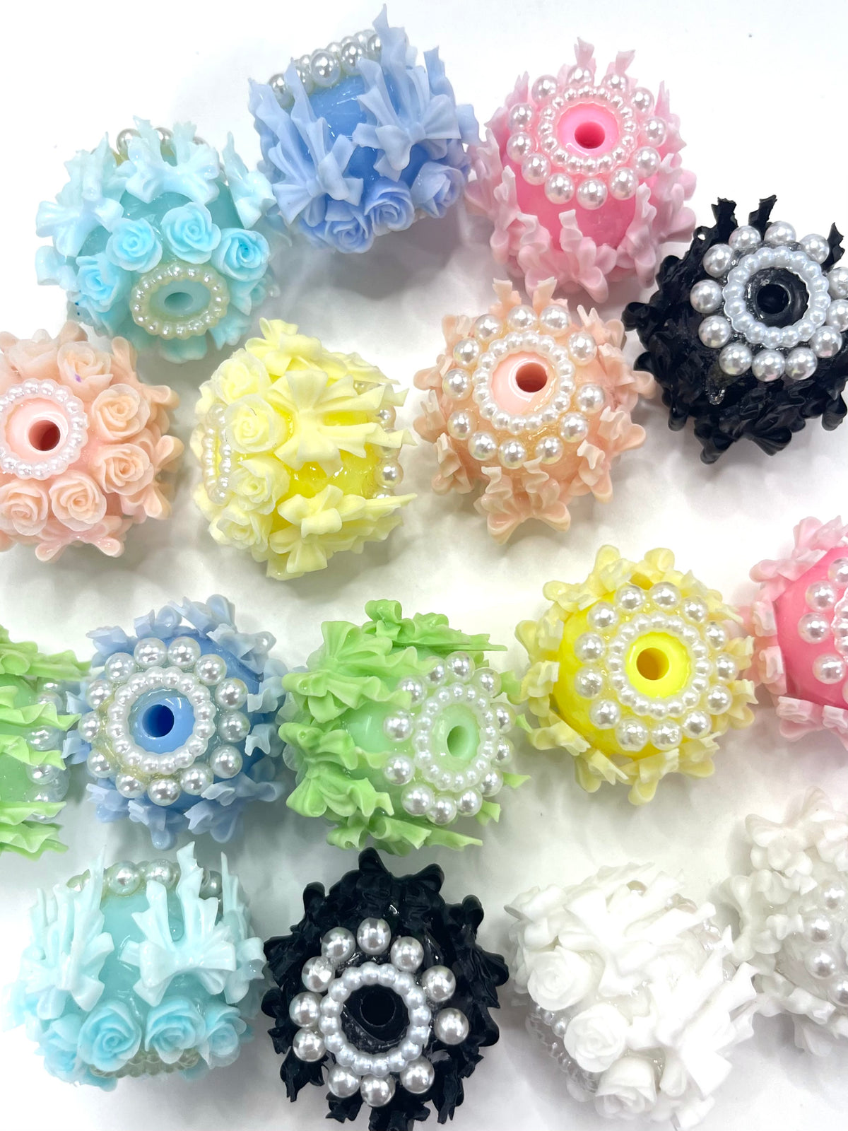 diy fancy flower beads rose flower with bow and pearl colored random mix beaded beadable flower