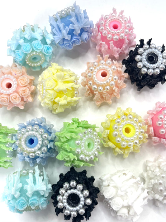 diy fancy flower beads rose flower with bow and pearl colored random mix beaded beadable flower