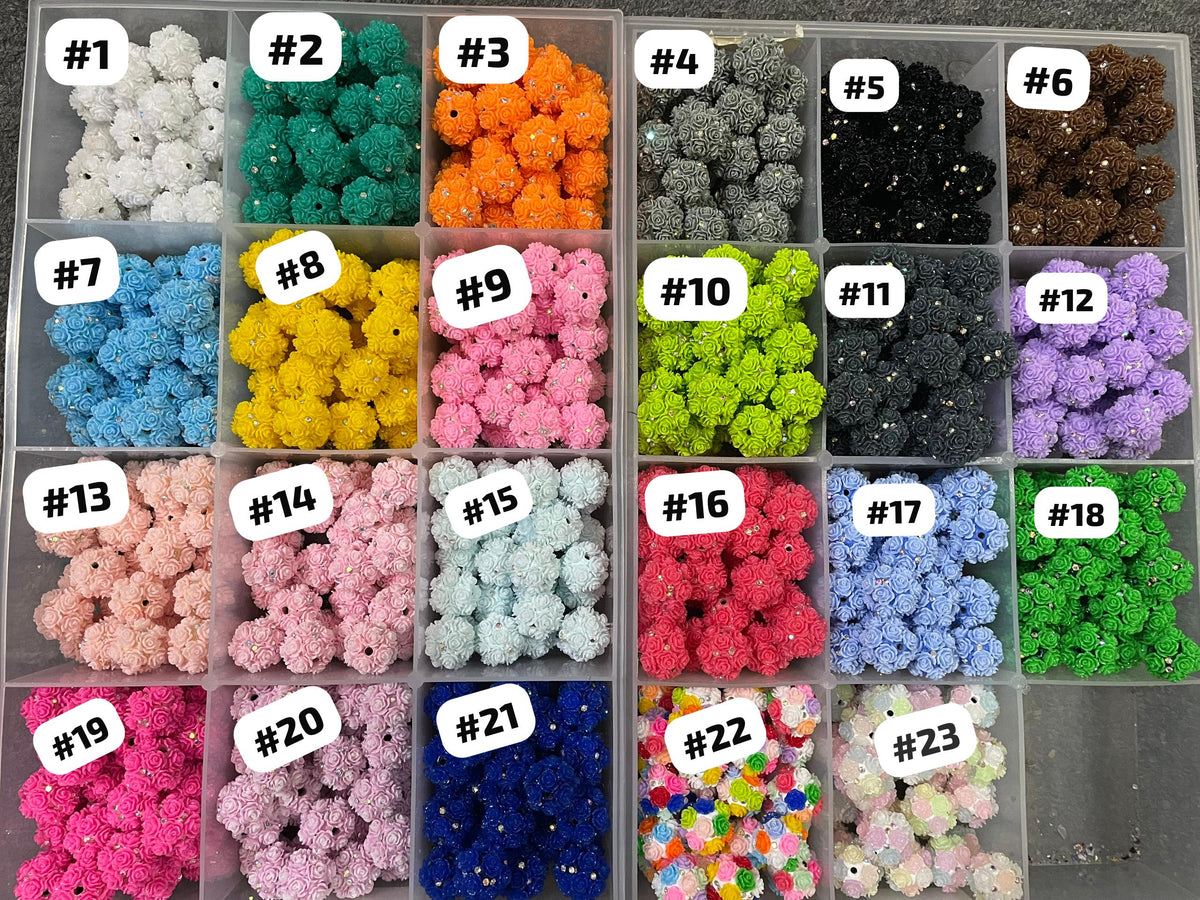 Flower bead Colorful flowers with rhinestones Clay flower beads 20mm Random Mix