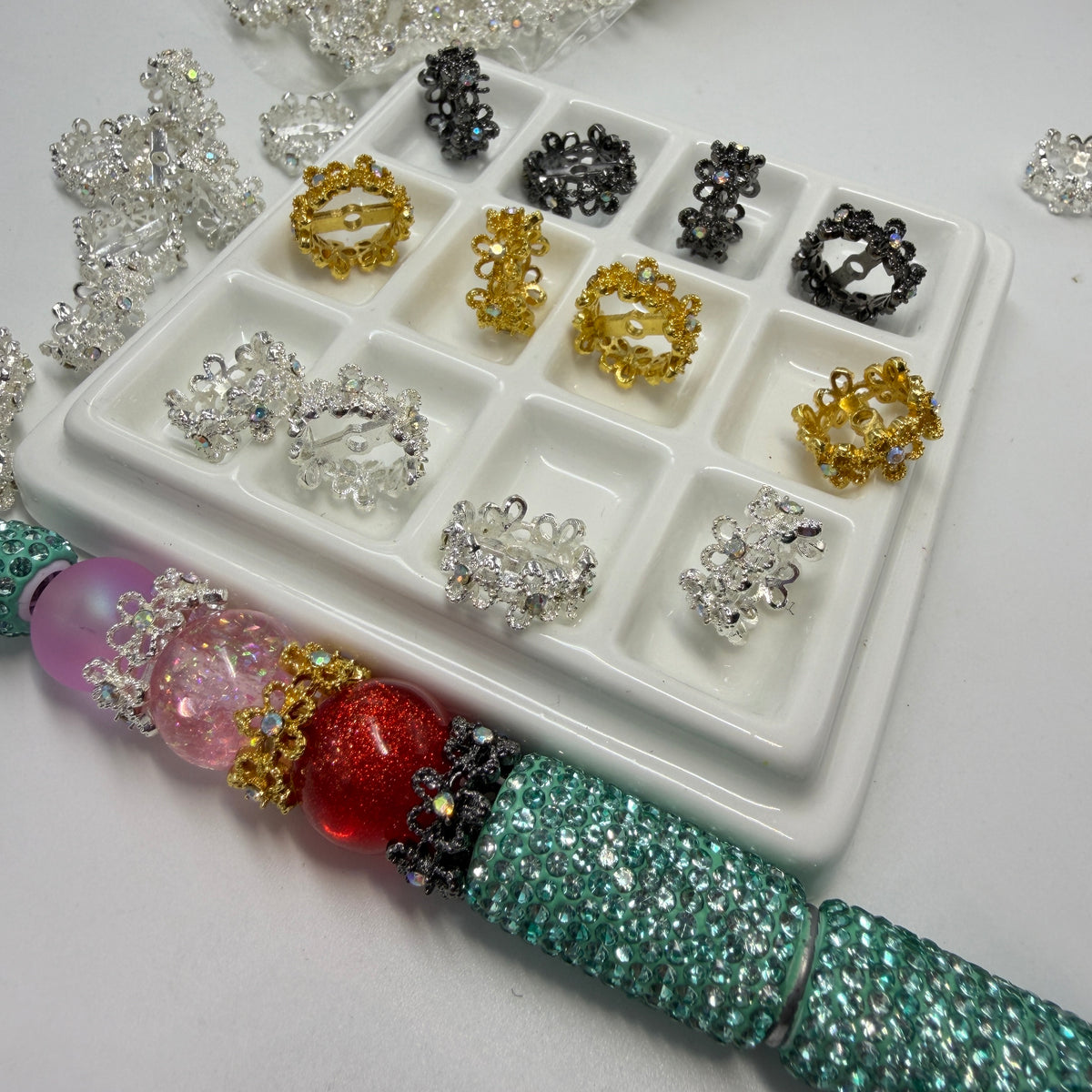 flower spacer with rhinestone fancy spacer