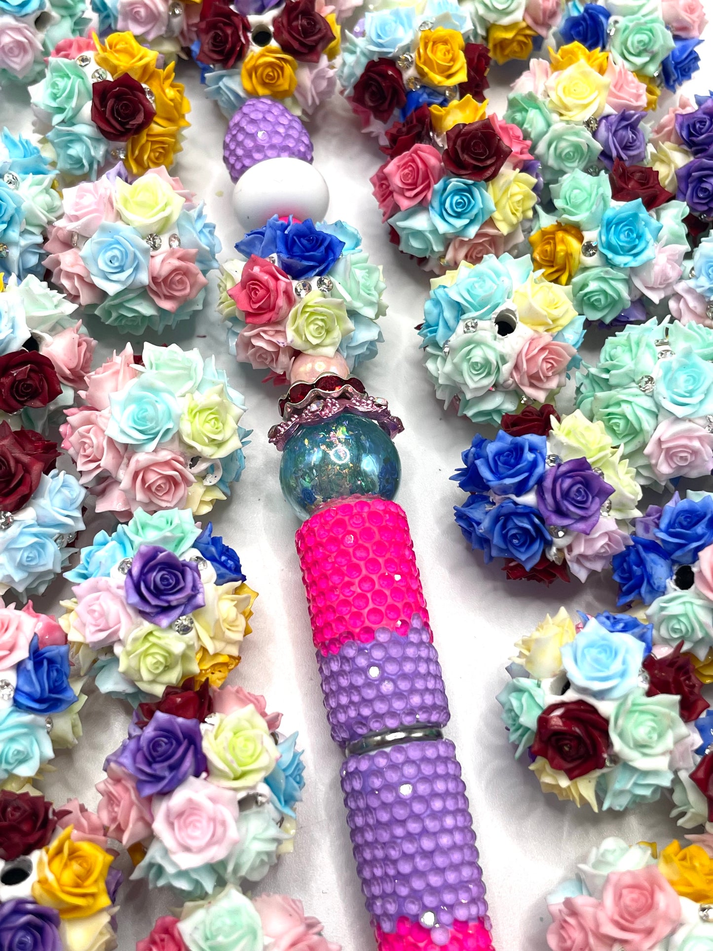 Flower beads Colored roses Clay beads Mixed-color roses Clay Beads 20mm