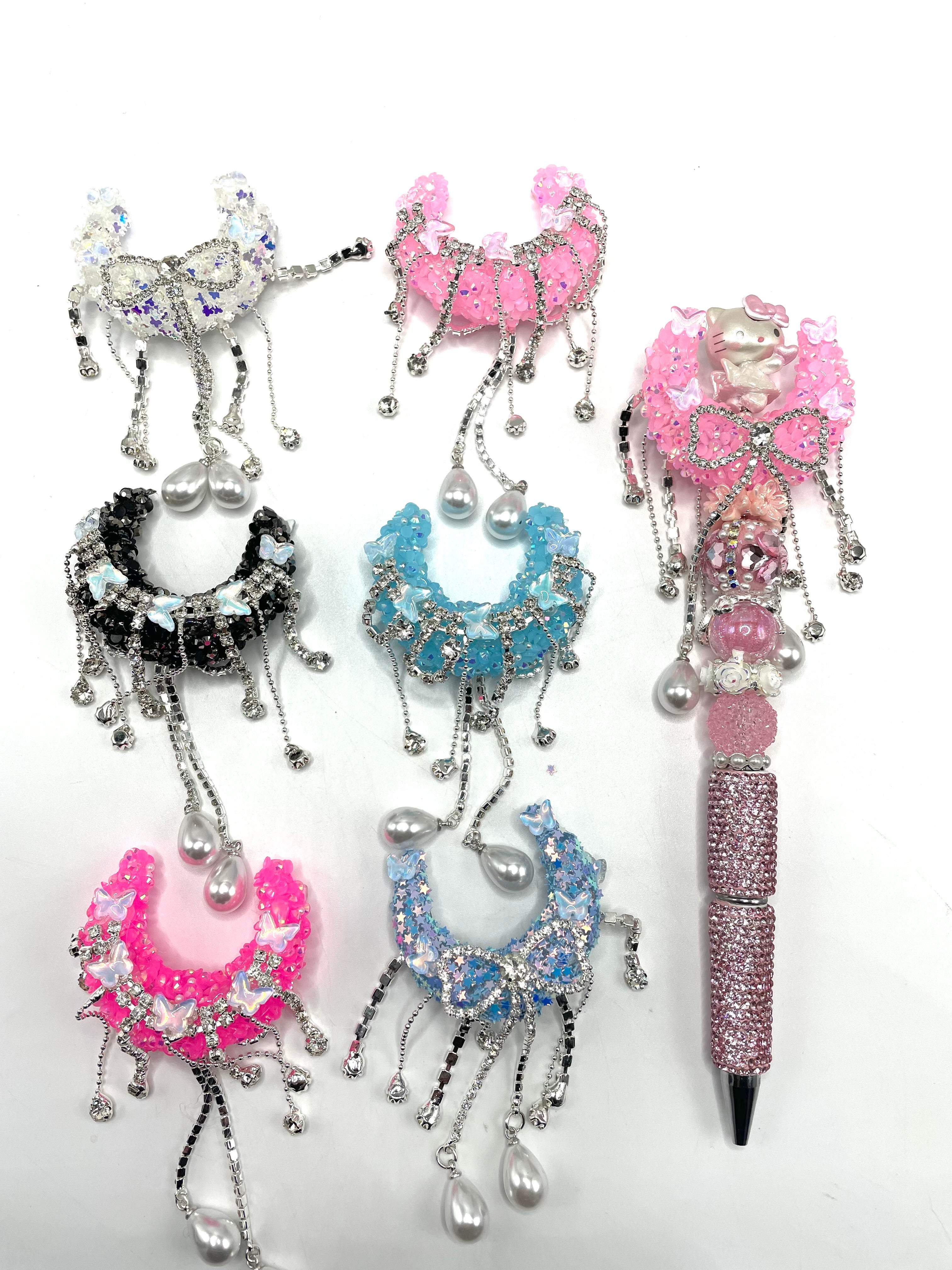 beaded beadable fancy moon beads with rhinestone chain bow dangling bu ...