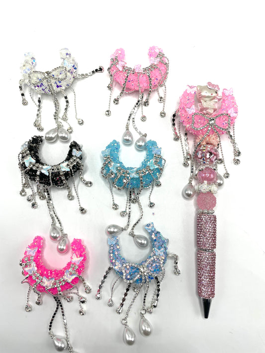 beaded beadable fancy moon beads with rhinestone chain bow dangling butterfly,colorful,random mix