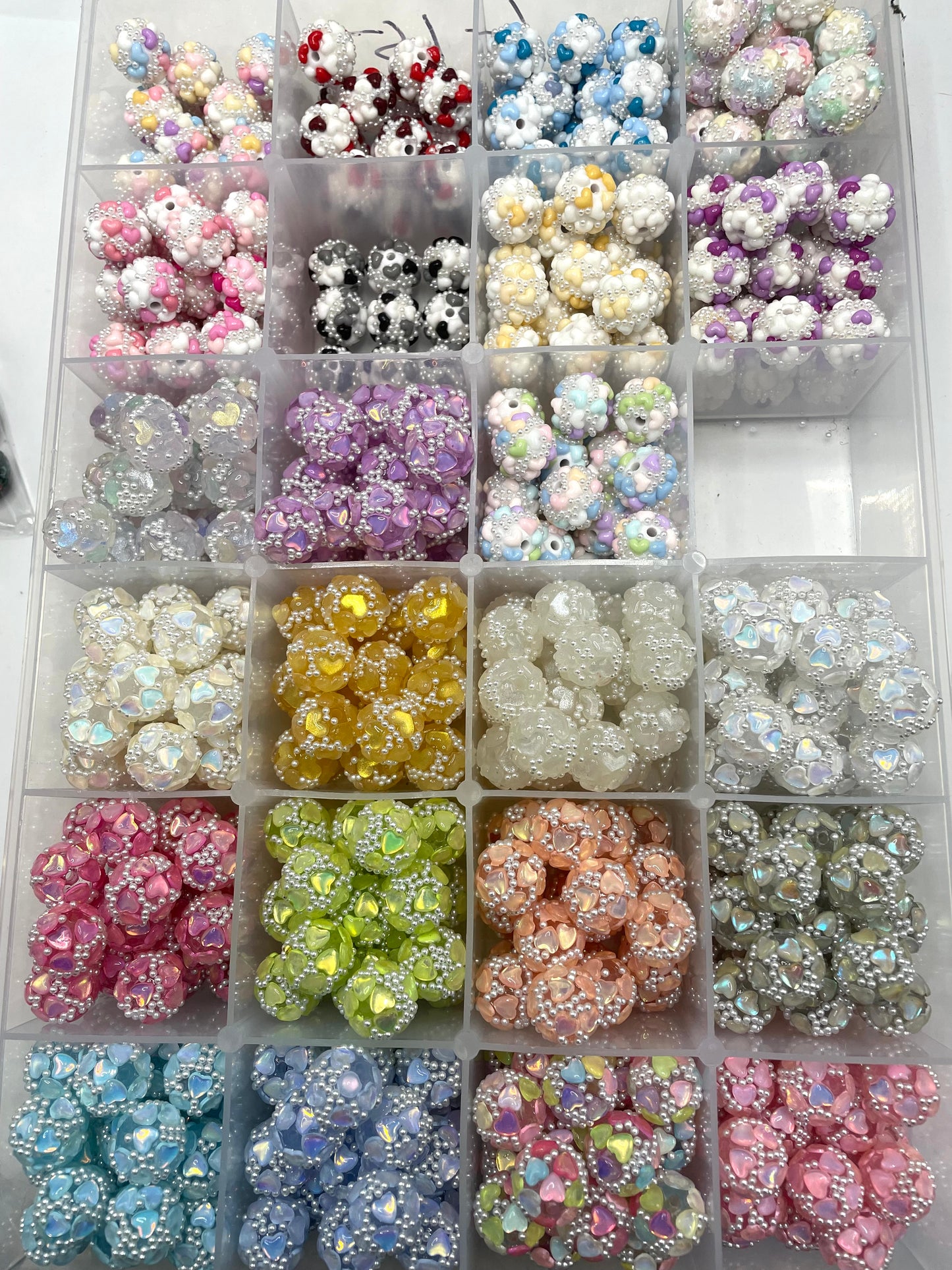 diy fancy heart bead ornaments with pearl for valentines clear base ,solid base，random mix