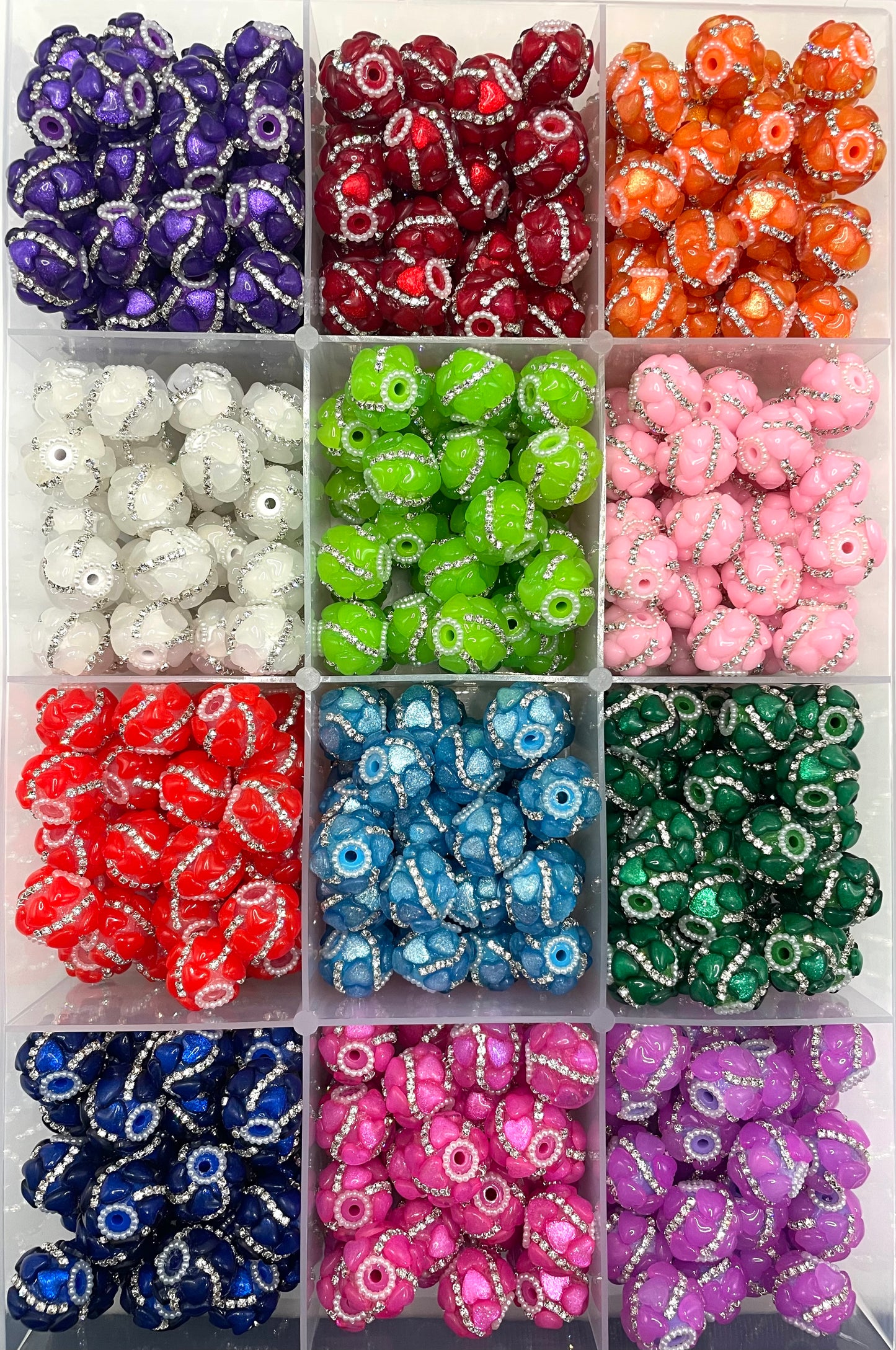 neon Heart Rhinestone Chain Pearl gasket Spacers Acrylic beads Random Mix 18mm