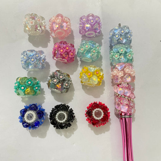 Flower beads with rhinestones heart sunflower beads