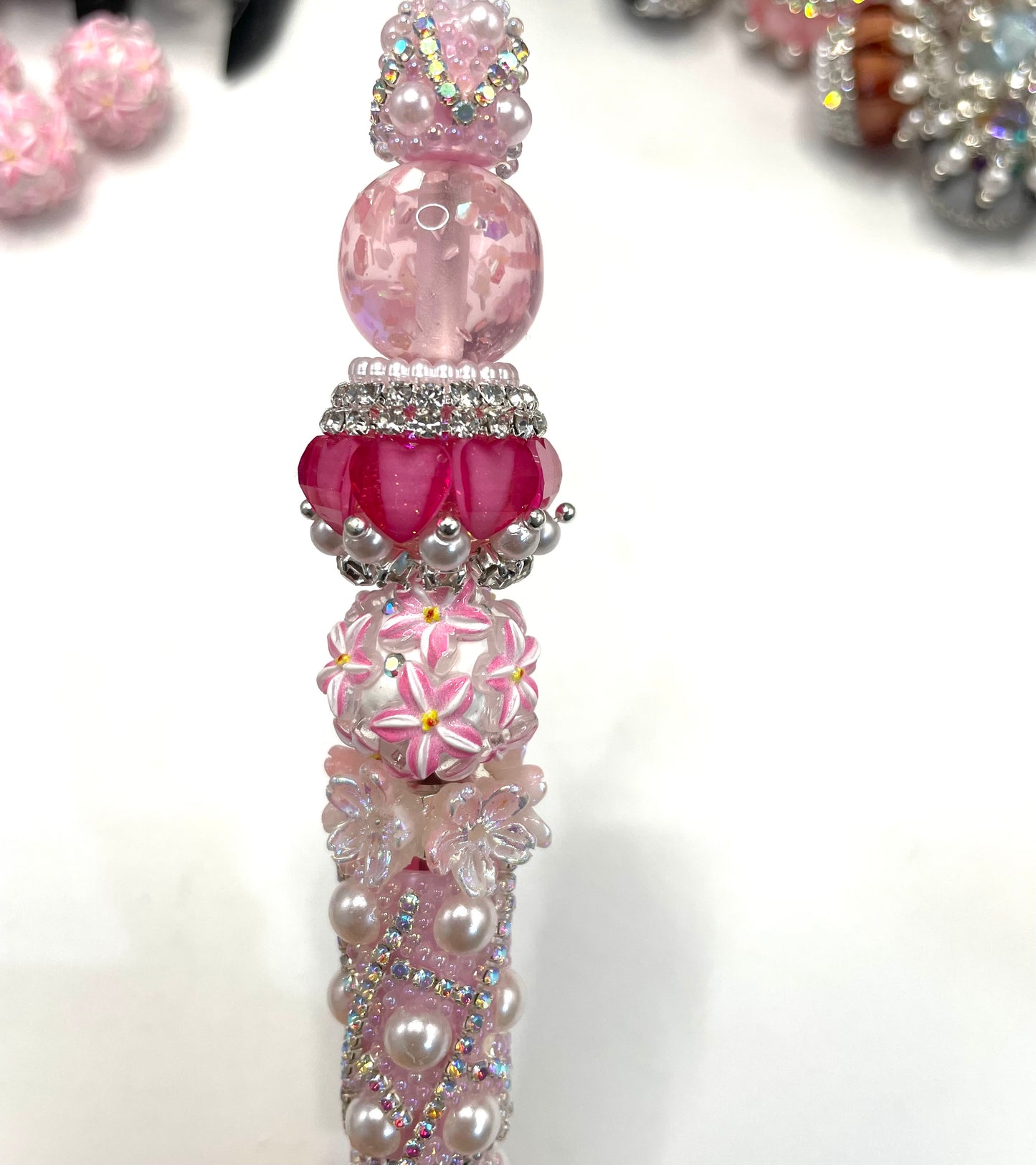 Beaded beadable fancy bead diy bead ornaments with pearl rhinestone chain and heart shape acrylic,random mix color 20mm to 21mm