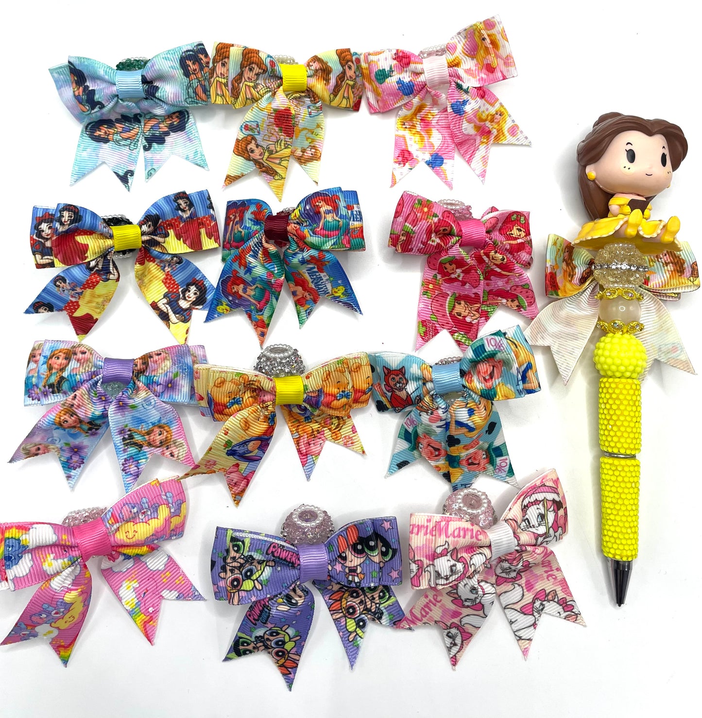 beaded beadable textile bow beads print with character figure princess bear stit ppg