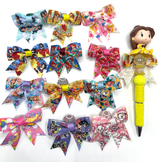 beaded beadable textile bow beads print with character figure princess bear stit ppg