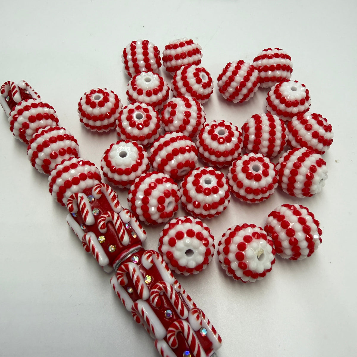 20mm rhinestone beads chrismas bead Xmas bead candy cane color match