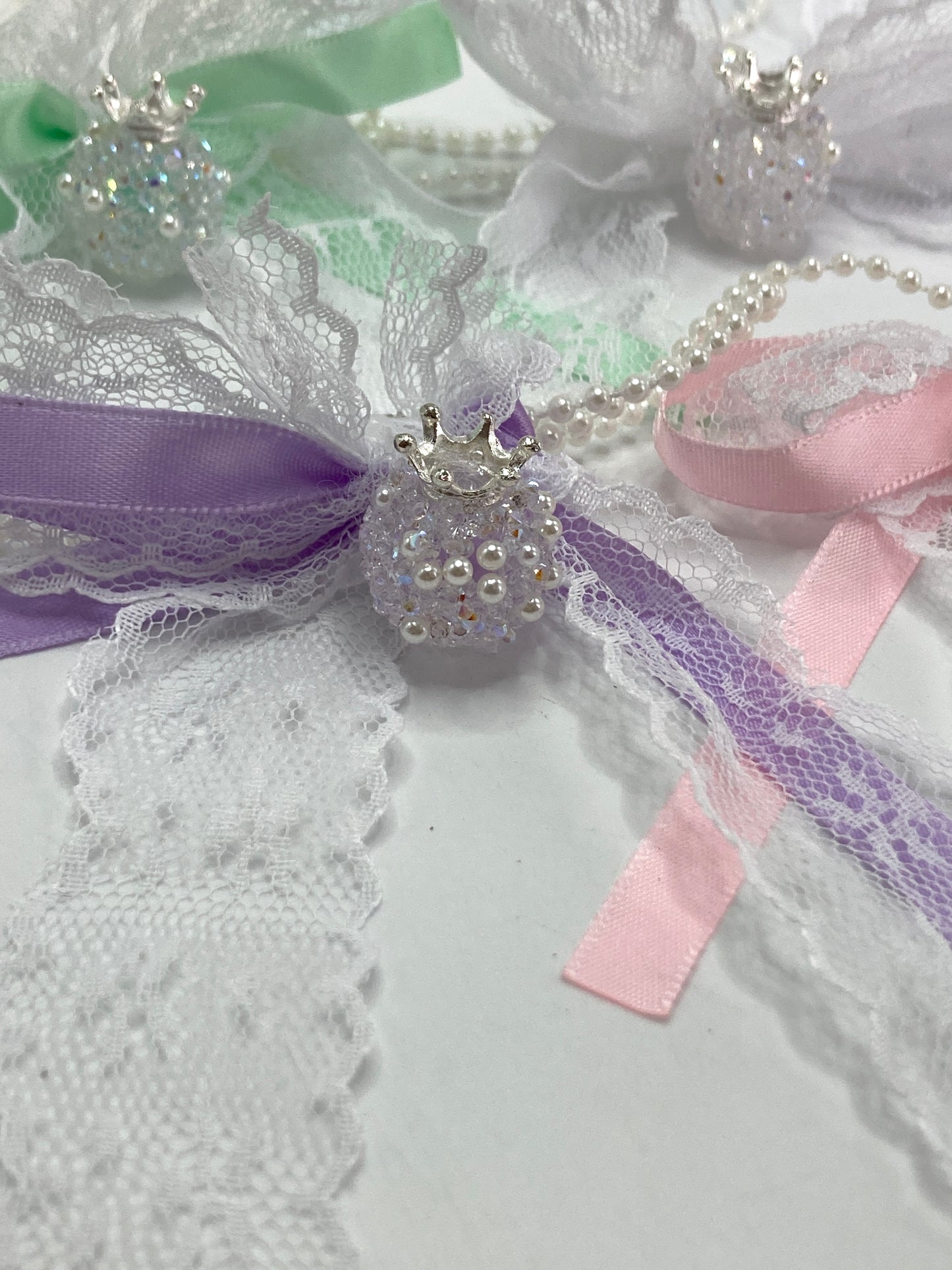 Beaded beadable textile bow Lace Pearl chain Ribbons Beaded bow Sugar Crown Pearl Beads Random Mix