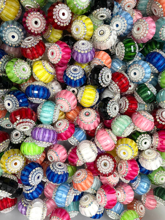 beaded beadable fancy lantern beads ornaments with pearl and rhinestone chain ,colored ,random mix