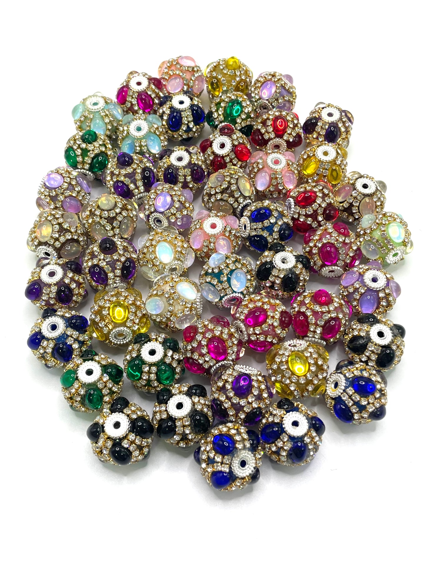 Fancy Beads Double chain Golden Chain Metal gasket Colorful Rhinestone Acrylic beads Random Mix 18mm
