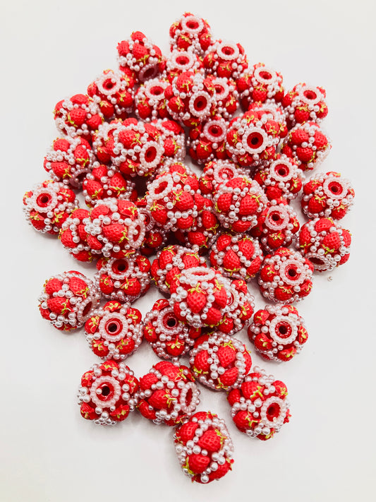 Strawberry Cherry Pearl rhinestone fruit acrylic bead stringing jewelry