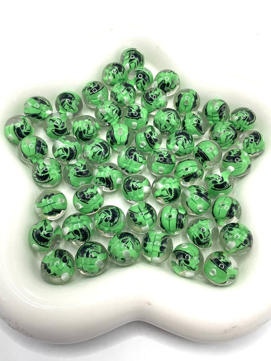 Halloween Series Sugar Heart Acrylic beads Green Monster 16mm
