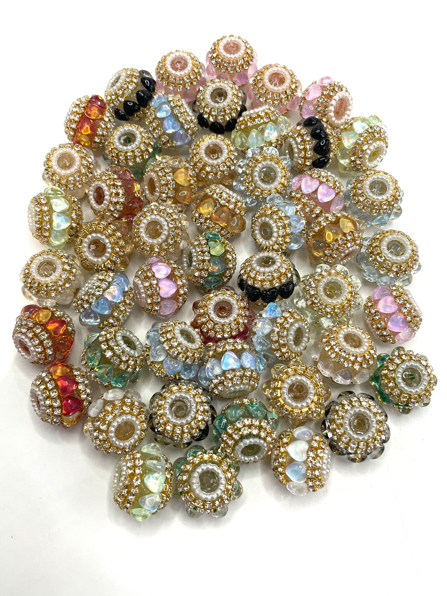 Fancy Beads Heart Chain Pearl gasket Bubble Golden chain 20mm Random Mix