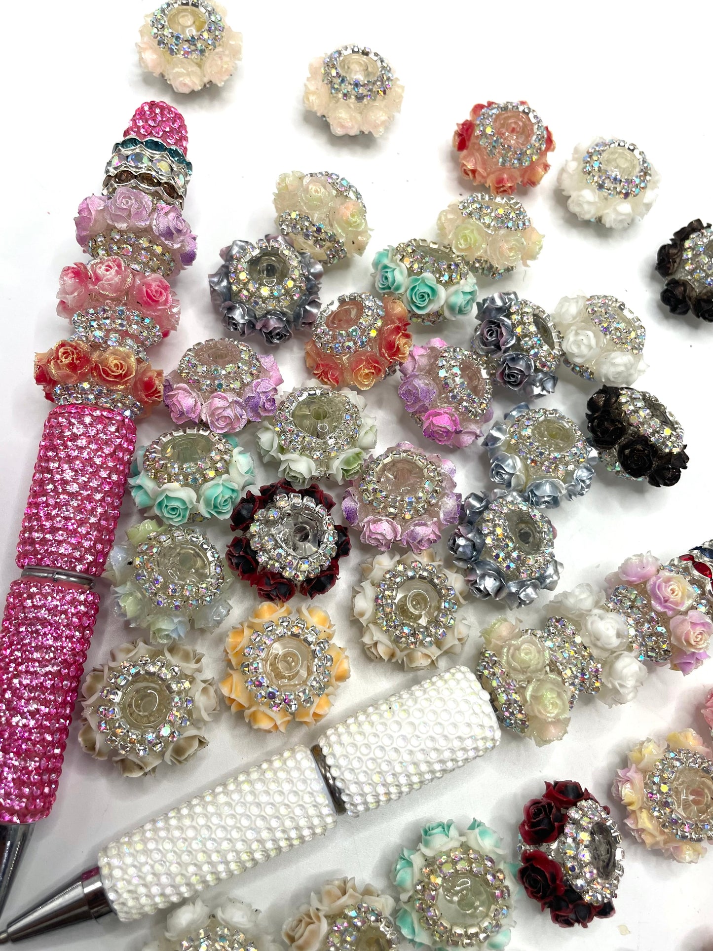 beaded beadable fancy Flower bead Multi-colored rose beads Chain Random Mix  21mm ,only beads without pens