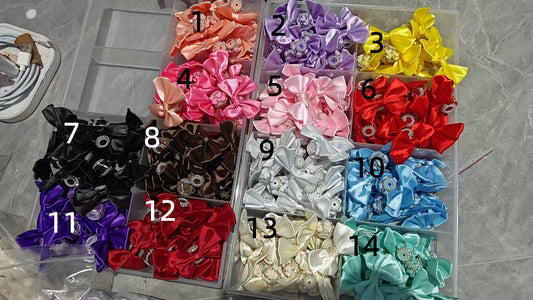beaded beadable fancy bow bead with crystal heart textile bow ,colored, Chain decoration Sandblasting heart random mix
