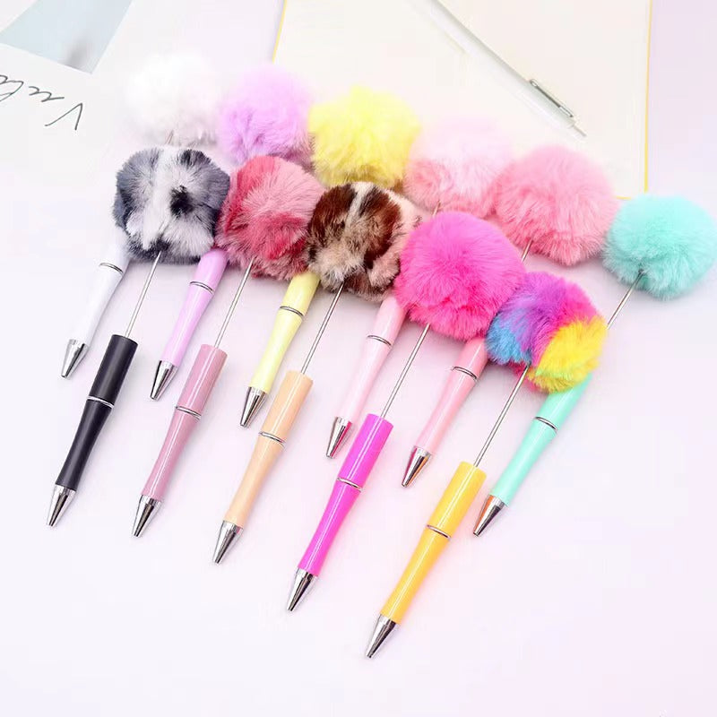 Colored Fluffy Pom Pom Balls with beadable pen (in the top )