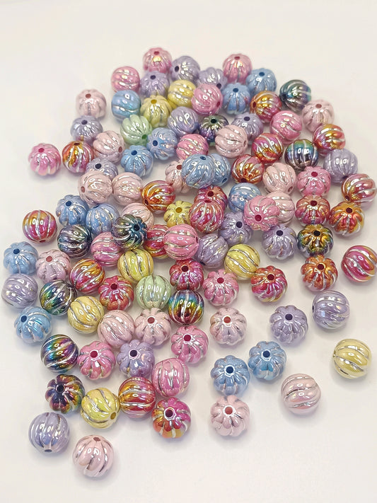 Pumpkin Bead Multicolor Shiny Pumpkin With Silver Thread Acrylic Beads,Random Mix,16mm