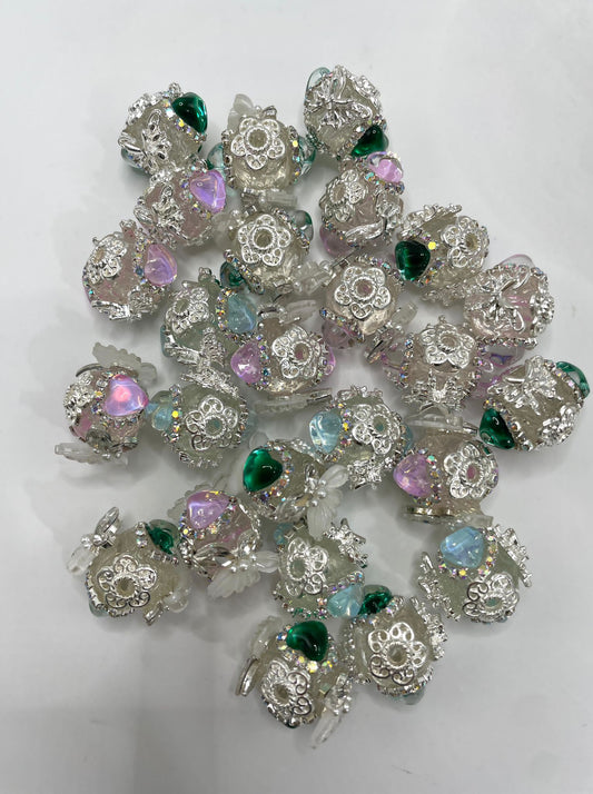 fancy acylic base bead with butterfly and heart shape rhineston random mix color