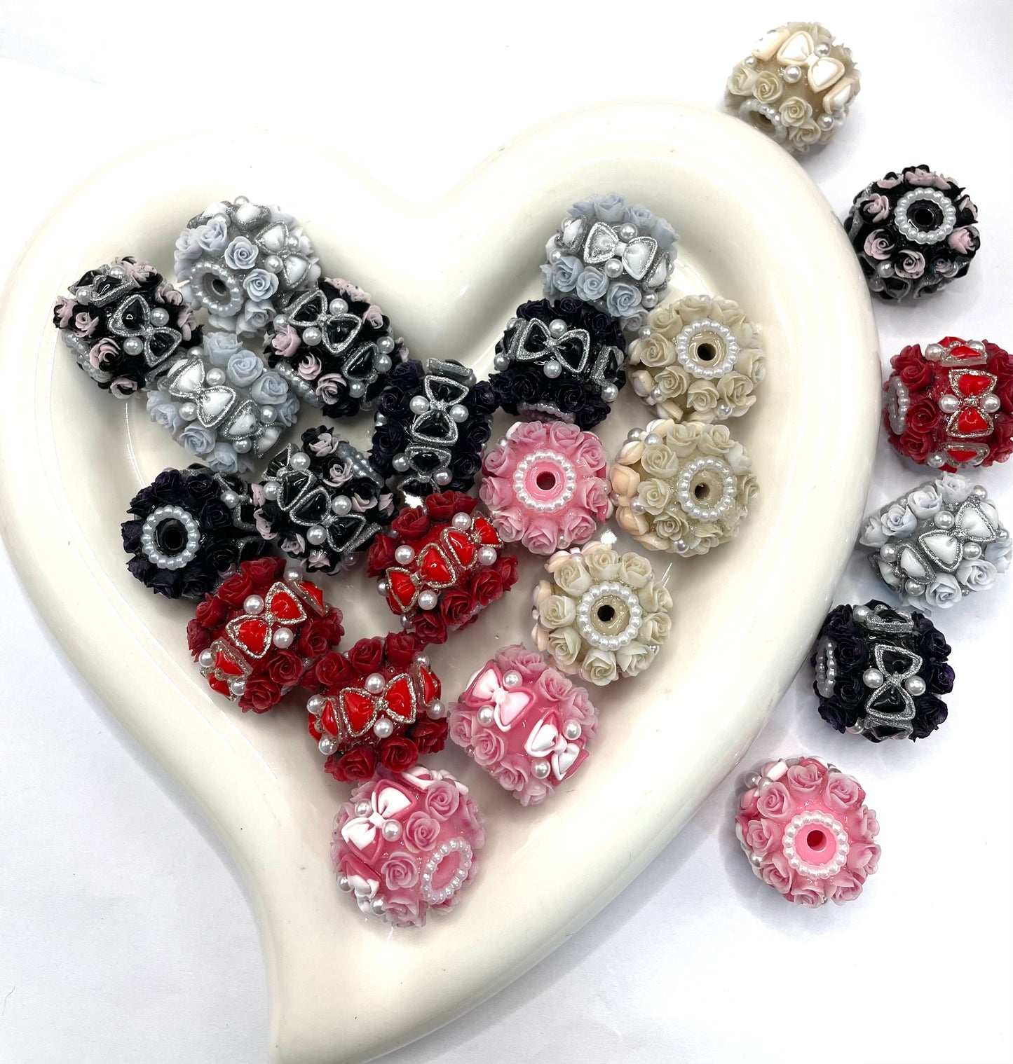 rose flower bead bow bead acrylic bead with bow flower random mix color
