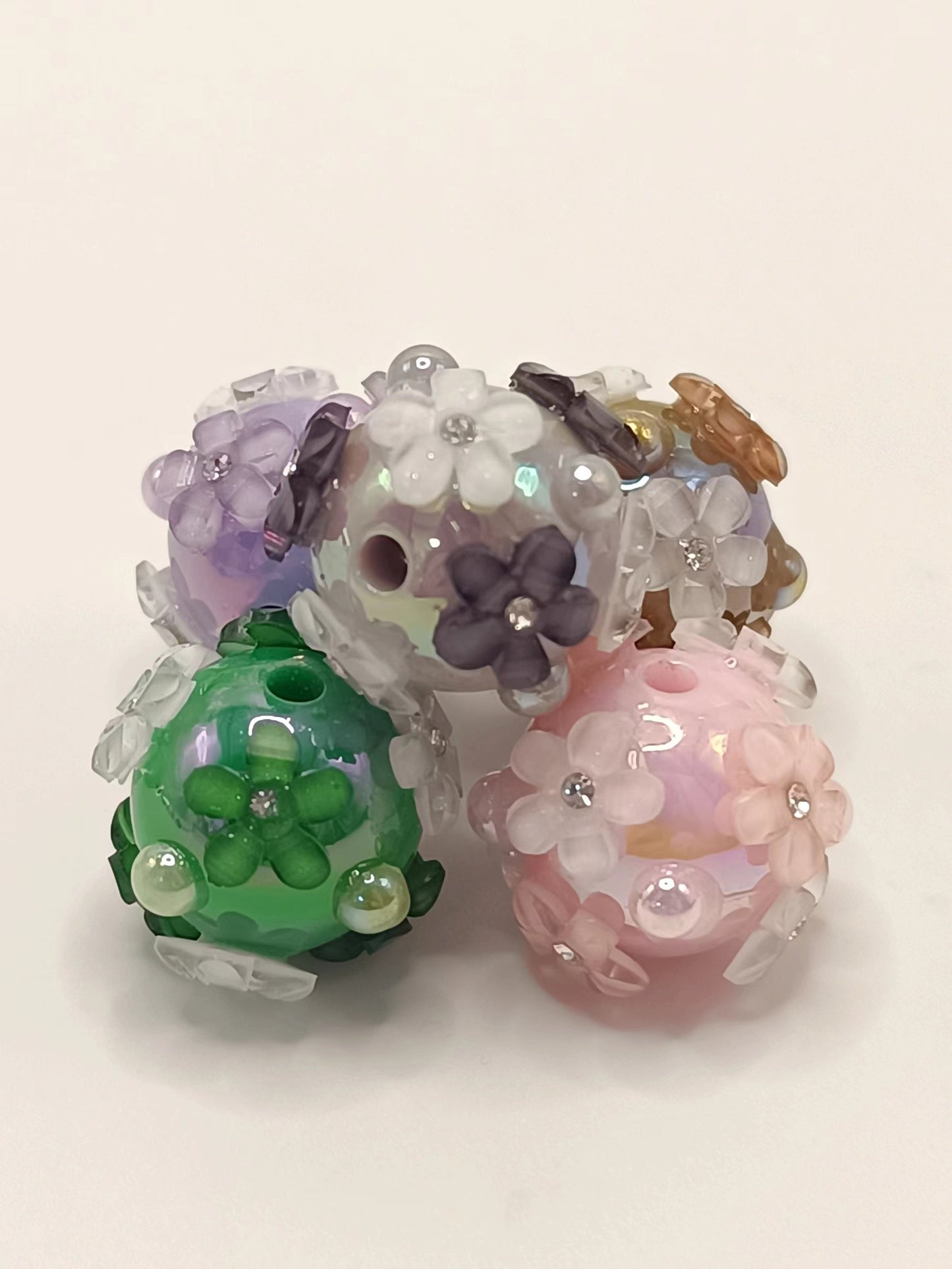 Flower bead 3D Flower Bead Solid 3D  And clear Acrylic Fancy Beads And Colored Small Flowers With Pearl Rhinestones,16mm Fancy-460